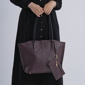 2er-Set Echtleder-Shopper, stilvolle Handtaschen mit passendem Rei&szlig;verschluss-Etui, Bordeaux