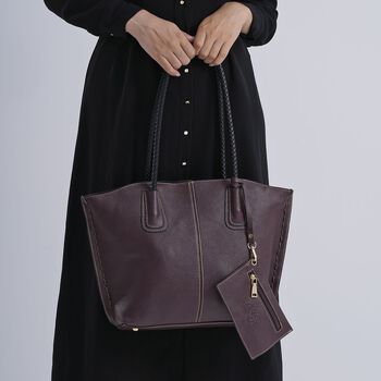 2er-Set Echtleder-Shopper, stilvolle Handtaschen mit passendem Rei&szlig;verschluss-Etui, Bordeaux