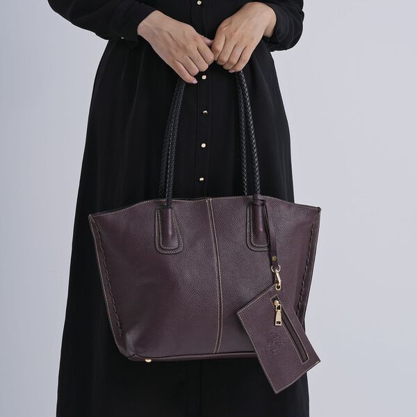 2er-Set Echtleder-Shopper, stilvolle Handtaschen mit passendem Rei&szlig;verschluss-Etui, Bordeaux image number 4