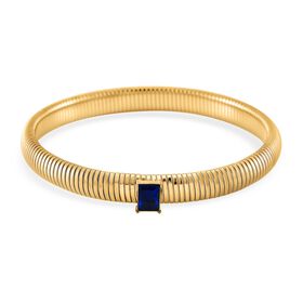 Blaues Kristall Armband, flexibel, Reiner Edelstahl, goldfarben