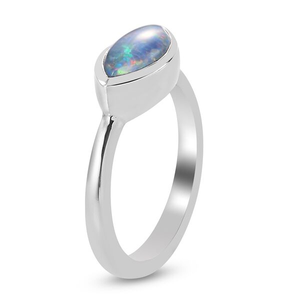 Boulder Opal Triplett Solit&auml;r Ring 925 Silber Platin-&Uuml;berzug image number 5