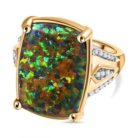 Labor erstellt schwarzen Opal, Weißer Zirkon Ring, 925 Silber Gelbgold Vermeil (Größe 18.00) ca. 5.74 ct