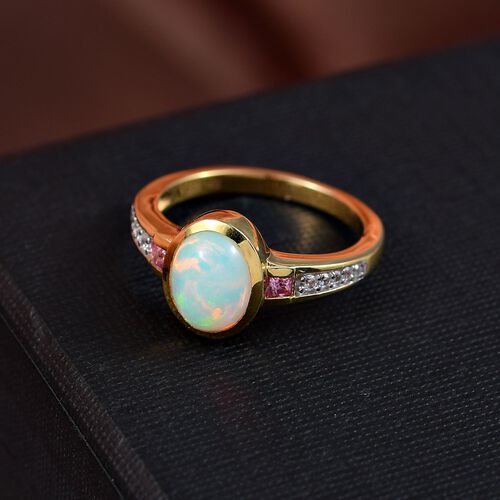 D’joy Natürlicher, äthiopischer Welo Opal, Rosa Saphir Ring 925 Silber vergoldet (Größe 19.00) ca. 1,36 ct image number 1