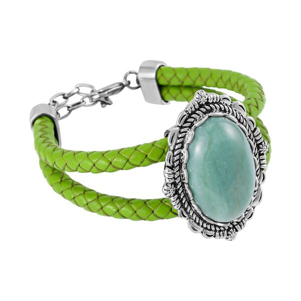Grüner Aventurin Leder Armband, ca. 19 cm,  Antik-silber-Plattierung ca. 7.00 ct image number 2