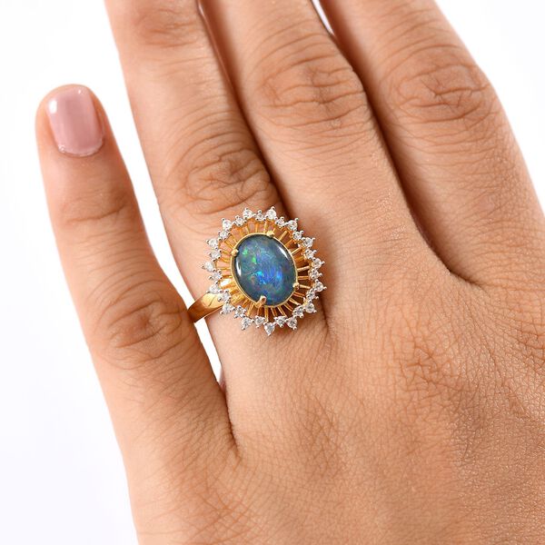 D'Joy Boulder Opal Triplett und Zirkon Ring und Anh&auml;nger mit 50cm Kette image number 9