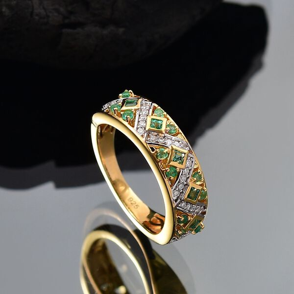 Gemfields Kagem Sambischer Smaragd Ring 925 Silber 750 Gelb Vergoldet (Größe 17.00) ca. 0.58 ct image number 2