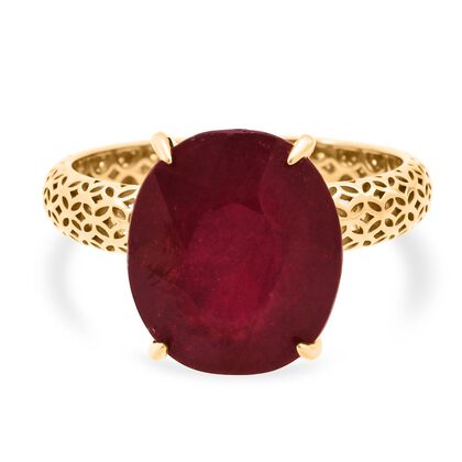 D'Joy AAA Afrikanischer Rubin (Fissure gef&uuml;llt) Ring 925 Silber 750 Gelbgold Vermeil (Gr&ouml;&szlig;e 19.00) ca. 8,80 ct