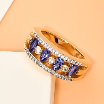 Tansanit und Zirkon Ring 925 Silber vergoldet  ca. 1,45 ct