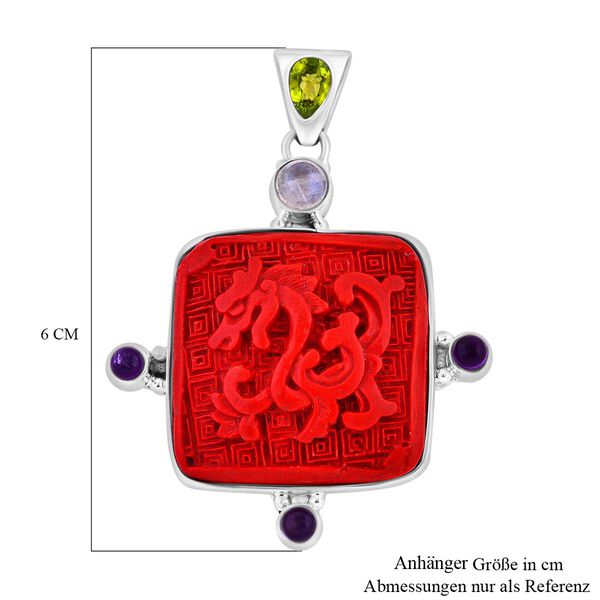 Mexikanische Zinnober, Regenbogen Mondstein Anhänger 925 Silber ca. 35,08 ct. image number 5