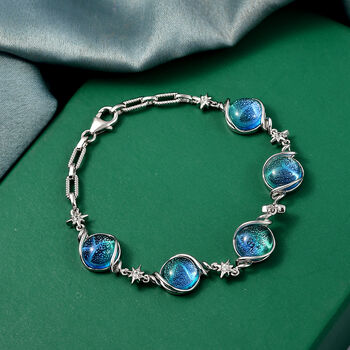 GP Celestial Kollektion- Blaues Muranoglas aus Italien, Zirkon und blaues Saphir Armband, 19cm