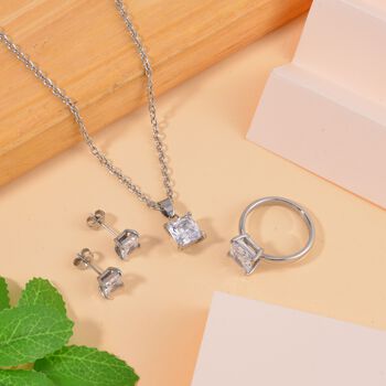 Wei&szlig;er Zirkonia Schmuckset Reiner Edelstahl