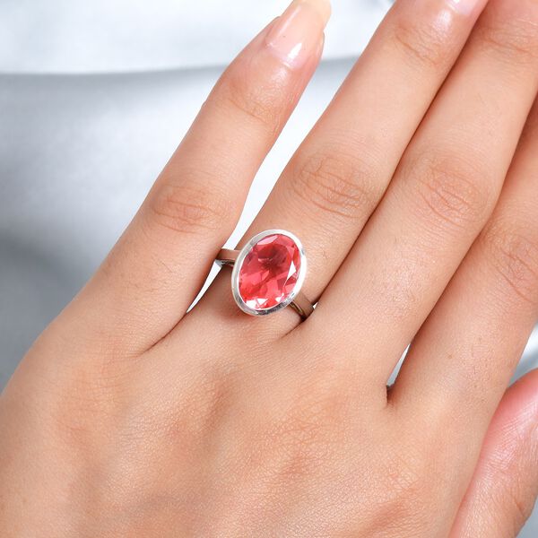 Padparasha Triplett Quarz Solitär Ring 925 Silber Platin-Überzug image number 3