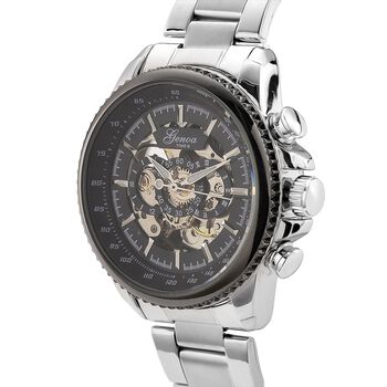 GENOA TIME - Armbanduhr Legierung, Reiner Edelstahl, bicolor, schwarz-goldfarben, Automatik, 3 ATM wasserdicht