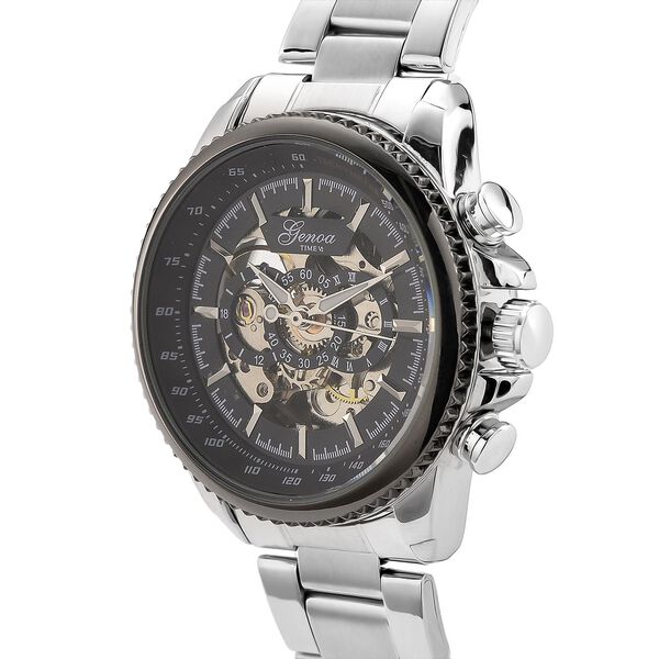 GENOA TIME - Armbanduhr Legierung, Reiner Edelstahl, bicolor, schwarz-goldfarben, Automatik, 3 ATM wasserdicht image number 3