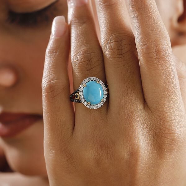 AAA amerikanischer natürlicher Sleeping Beauty Türkis, blauer Saphir und Moissanit-Ring - 5,38 ct. image number 2