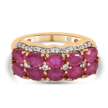 Afrikanischer Rubin und wei&szlig;er Zirkon-Ring, (Fissure gef&uuml;llt), 925 Silber vergoldet