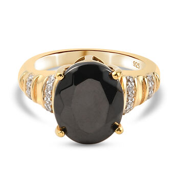 Elite Shungit und Zirkon Ring 925 Silber vergoldet (Gr&ouml;&szlig;e 16.00) ca. 3,05 ct