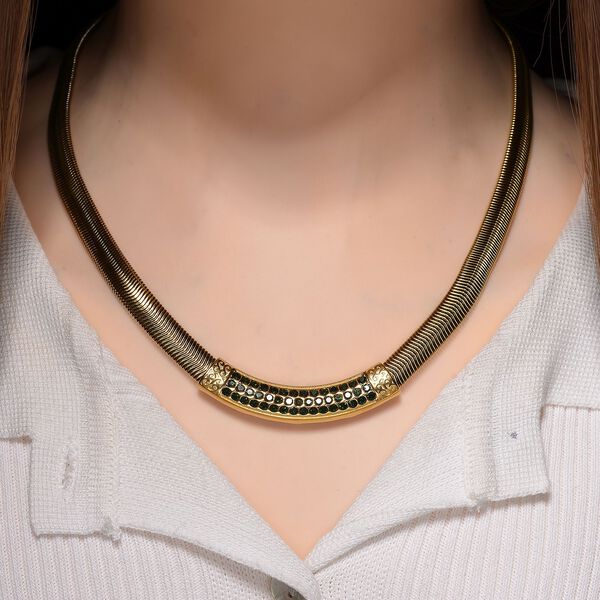 Gr&uuml;ne Kristall 50+5cm Halskette in Goldton image number 1