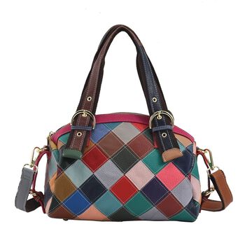 Chaos by Elsie - 100% Echtleder Patchwork Handtasche, 30x13x23, Regenbogen
