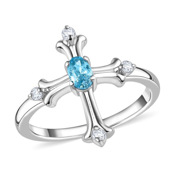 AA Blauer Zirkon, Wei&szlig;er Zirkon Ring 925 Silber rhodiniert (Gr&ouml;&szlig;e 17.00) ca. 0,49 ct image number 4