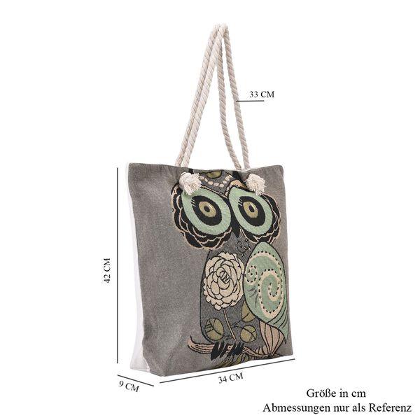 Jacquard gewebte Jute-Tasche mit Eule Design, 42x34 cm, Eule image number 7