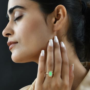 Nat&uuml;rlicher, &auml;thiopischer Welo Opal und wei&szlig;er Diamant-Ring, 925 Silber Gelbgold Vermeil (Gr&ouml;&szlig;e 21.00) ca. 2.35 ct