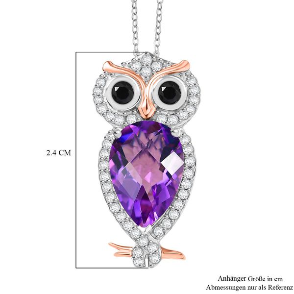 D'Joy AAA Rose De France Amethyst, schwarzer Spinell und Zirkon zweifarbiger Anhänger mit 50cm Kette - 4 ct. image number 6
