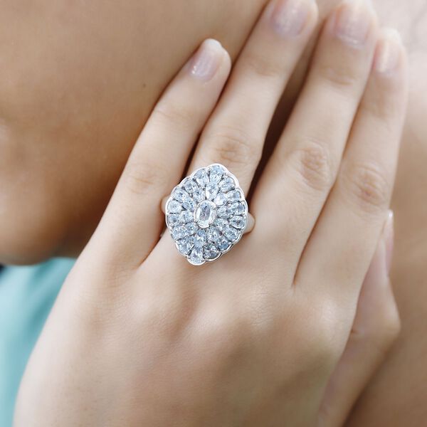 Himmelblauer Topas Ring, 925 Silber rhodiniert (Größe 19.00) ca. 5.47 ct image number 3