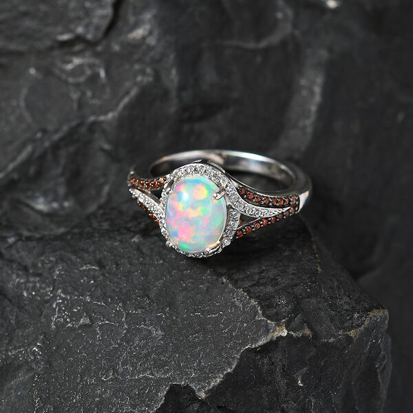 AA Natürlicher, äthiopischer Welo Opal, Champagner und weißer Zirkon-Ring - 2,27 ct. image number 2