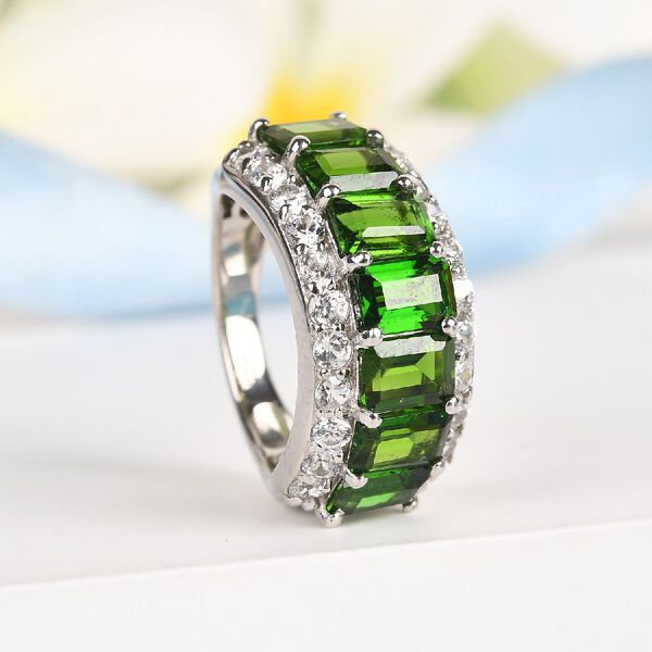 Natürlicher Chromdiopside und Zirkon Ring 925 Silber platiniert  ca. 5,09 ct image number 2