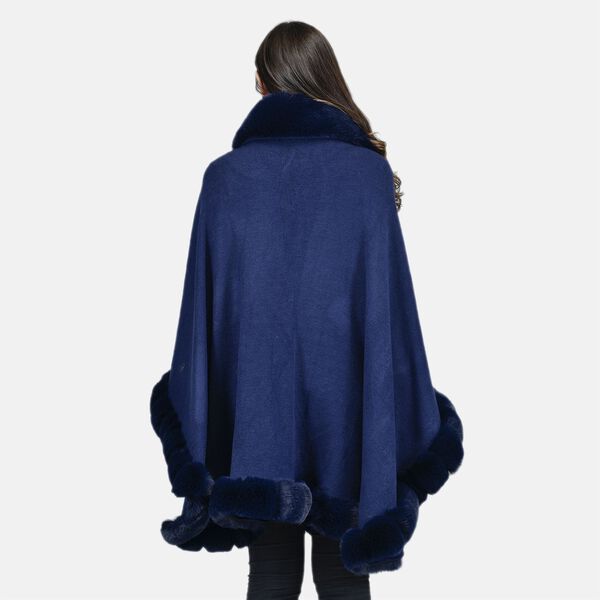 LA MAREY - Kunstpelz Mantel mit Knopfleiste, 75x115 cm, Marineblau image number 1