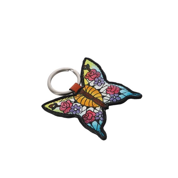 SUKRITI- Handbemalte Brieftasche aus Echtleder mit verstellbarem Schulterriemen und Schlüsselanhänger, Orange image number 9