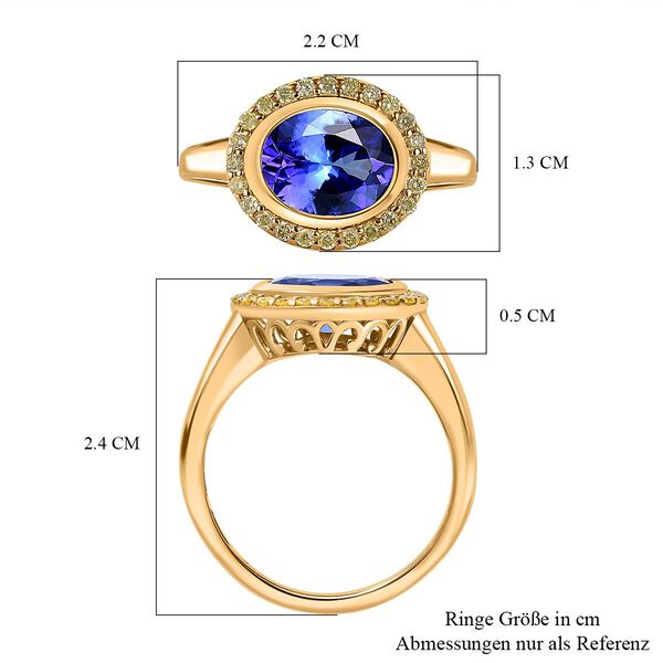AAA Tansanit und nat&uuml;rlicher gelber Diamant Ring in 585 Gold - 2,17 ct. image number 6