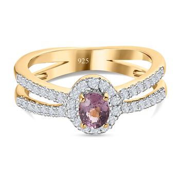 AA Nat&uuml;rlicher Tansanischer Lavendel-Spinell, Wei&szlig;er Zirkon Ringe 925 Silber vergoldet (Gr&ouml;&szlig;e 19.00) ca. 0.93 ct