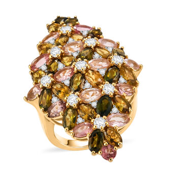 D'Joy AA Mehrfarbig-Turmalin Ring 925 Silber 750 Gelbgold vermeil (Gr&ouml;&szlig;e 18.00) ca. 10,02 ct