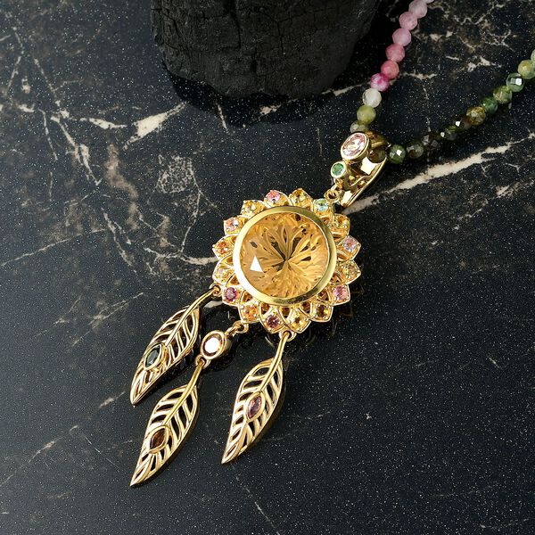 D'joy AAA Citrin, Mehrfarbiger Turmalin Anh&auml;nger mit Kette, 925 Silber 750 Gelbgold Vermeil ca. 46.89 ct image number 2