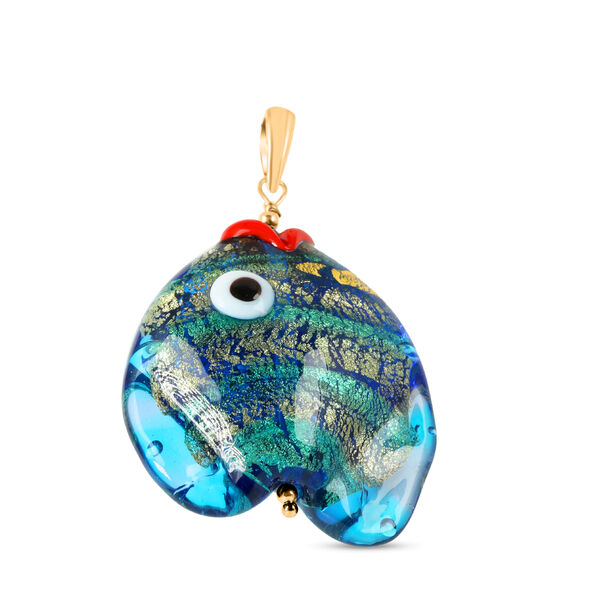 IL MURANO DI FRANCESCA - Blaues Fisch Anh&auml;nger 925 Silber 750 Gelb Vergoldet
