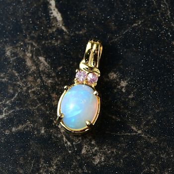 D'Joy AA Nat&uuml;rlicher, &auml;thiopischer Welo Opal, Rosa Saphir Anh&auml;nger 925 Silber vergoldet ca. 1.28 ct