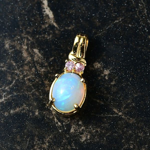 D'Joy AA Nat&uuml;rlicher, &auml;thiopischer Welo Opal, Rosa Saphir Anh&auml;nger 925 Silber vergoldet ca. 1.28 ct image number 2
