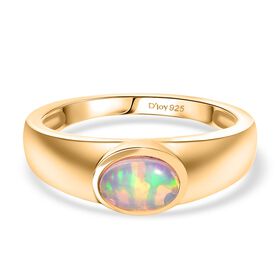D'Joy AA Natürlicher, äthiopischer Welo Opal Ring 925 Silber 750 Gelb Vergoldet (Größe 19.00) ca. 0,53 ct D'Joy AA Natürlicher, äthiopischer Welo Opal Ring 925 Silber 750 Gelb Vergoldet (Größe 19.00) ca. 0,53 ct