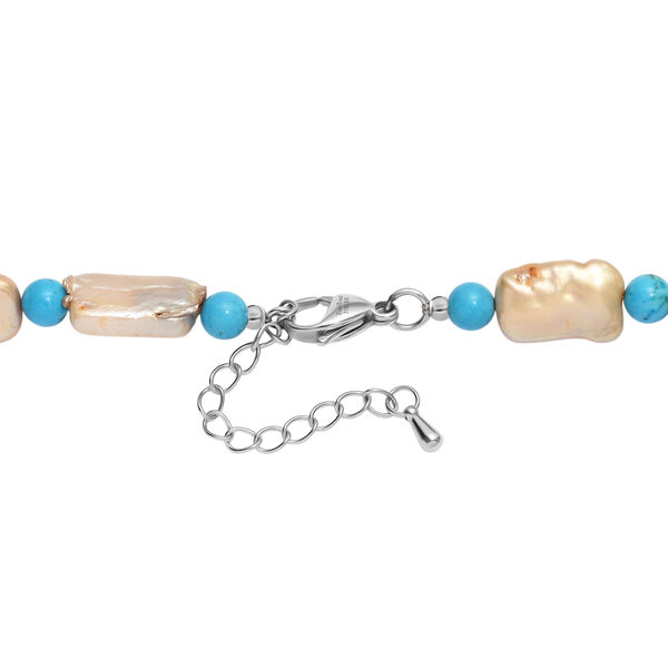 Blau gef&auml;rbte Magnesit und gelb gef&auml;rbte Perle-Halskette,  45+5cm image number 4