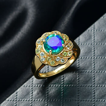 D'Joy Pfau Triplett Quarz, Peridot und blauer Apatit Ring - 2,76 ct.