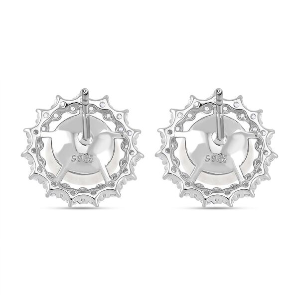 Weiße Zirkonia und Muschelkernperle Halo Ohrstecker, 925 Silber rhodiniert image number 4