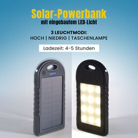 Homesmart Solar Powerbank mit LED-Licht, 14,3&times;7,5cm, Schwarz