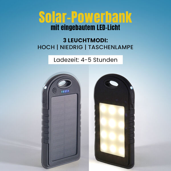 Homesmart Solar Powerbank mit LED-Licht, 14,3×7,5cm, Schwarz image number 2