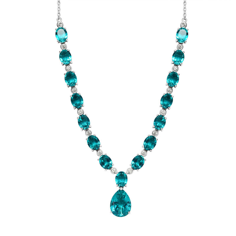 Capri-Blau Triplett Quarz-Halskette in 925 Silber image number 0