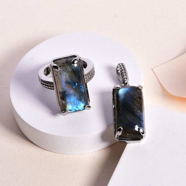 Labradorit Schmuckset  Edelstahl ca. 23,98 ct. image number 3