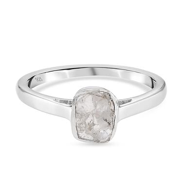 Handgearbeiteter Polki Diamant Solitär Ring 925 Silber Platin-Überzug
