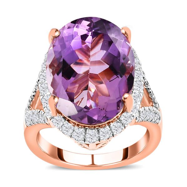 AAA Rose De France Amethyst, Weißer Zirkon Ring, 925 Silber Roségold Vermeil (Größe 20.00), ca. 13.40 ct image number 4