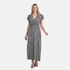 Gesmokter Maxikleid mit Volantärmeln, Beige mit Leopardenmuster, Einheitsgröße, Beige